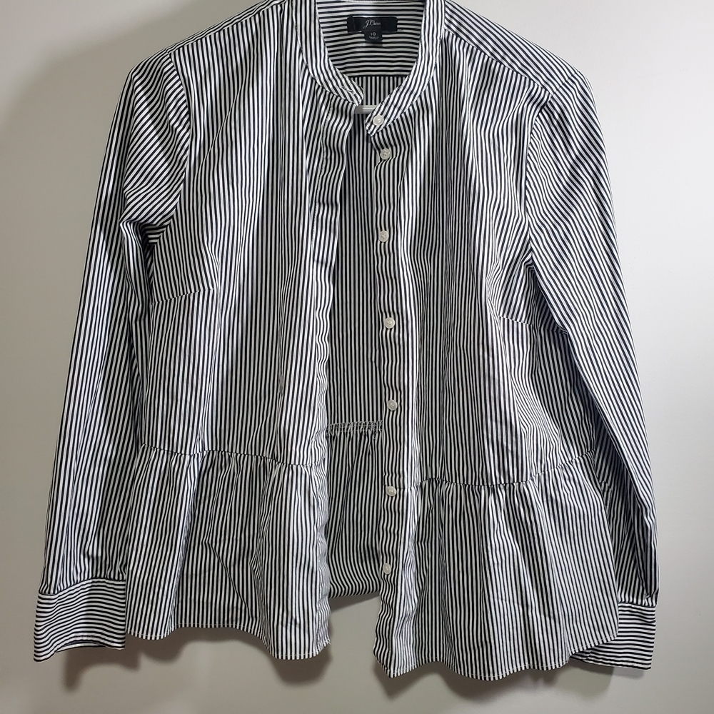 J. Crew Black and White Striped Button-Up Blouse - Picture 2 of 9